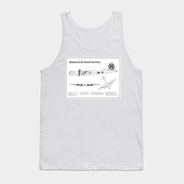 Boeing B-29 Superfortress Enola Gay - Airplane Blueprint - BD Tank Top by SPJE Illustration Photography